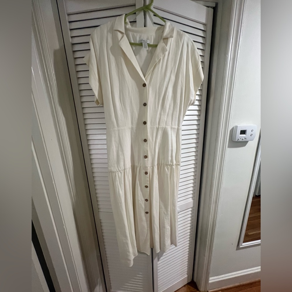 Linen white drop waist dress size 10